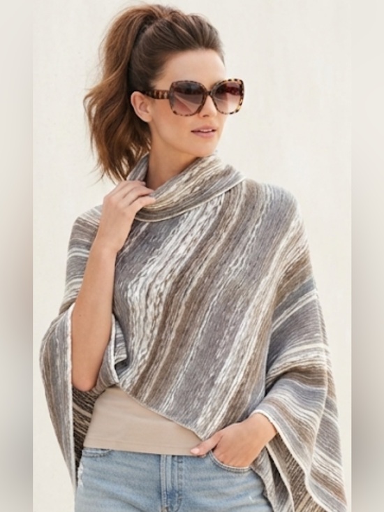 Maurices Sweaters - NWOT Maurices Striped Knit Cowl Neck Poncho Sweater in Neutral Tones